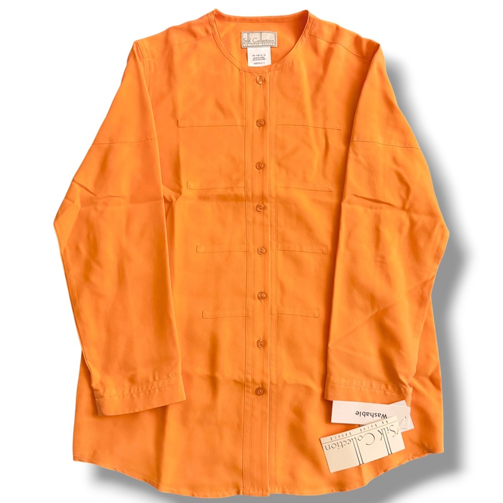 Silk Collection Harve‎ Benard Blouse Womens 4 Orange Silk Pintuck Button Front